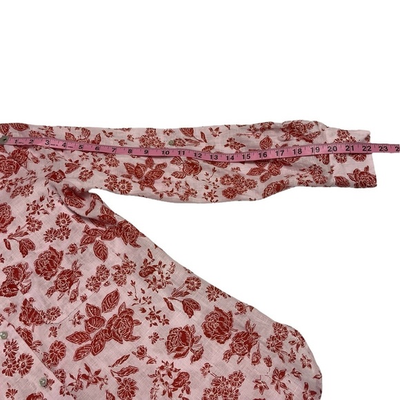 LIKE NEW Zara Baby Pink Floral Print Roll Sleeve 100% Linen Button Down Sz XS - Picture 7 of 7